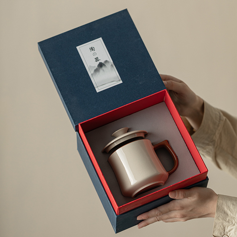 Cốc văn phòng Yan Song Cốc pha trà gốm sứ xám thực vật Cốc văn phòng cá nhân Cốc trà gia dụng có nắp