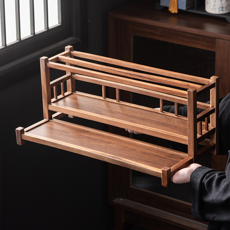 Giá để trà gỗ óc chó, bộ ấm trà kung fu, giá để đồ bằng đất sét tím, giá để tách trà, giá để đồ gia dụng kiểu Trung Quốc, để bàn nhỏ.