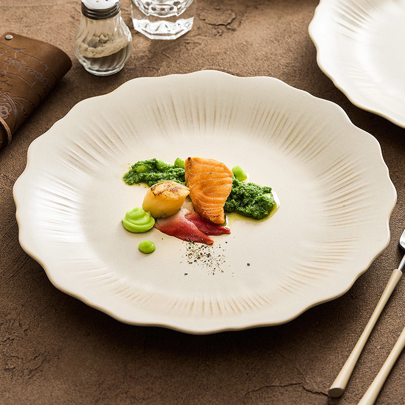 Đĩa ren màu be trở thành lò nung Đức Hoa, đĩa đựng đồ ăn bằng gốm cao cấp gia dụng, đĩa canh sâu, đĩa nông, đĩa phẳng cỡ lớn