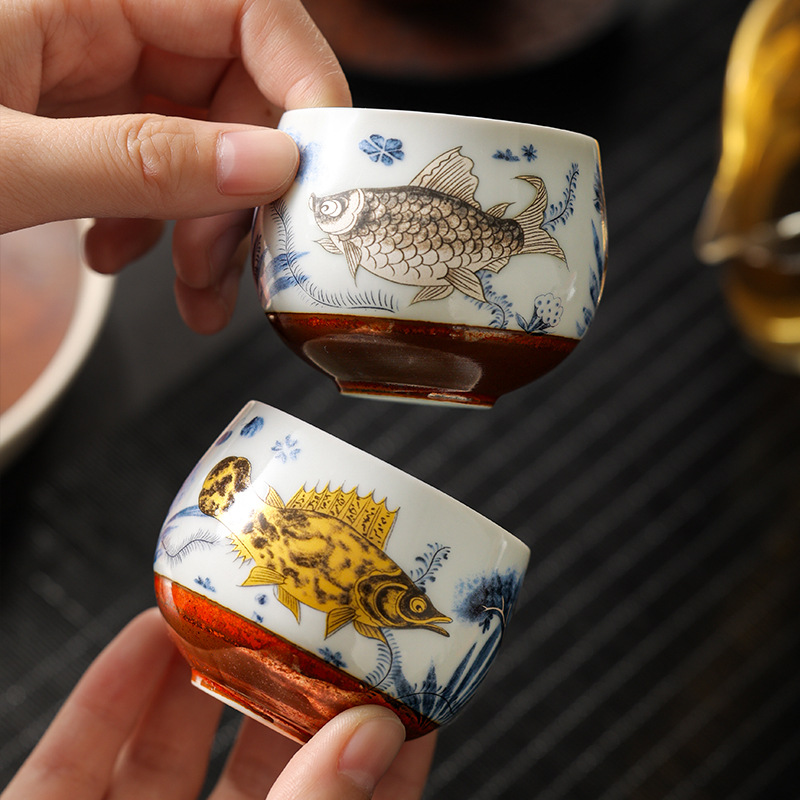 Cốc thiền hình tảo cá tráng men soda cốc trà cốc chủ nhân cốc trà cao cấp tinh tế gia dụng cốc trà bộ trà Kung Fu cốc trà