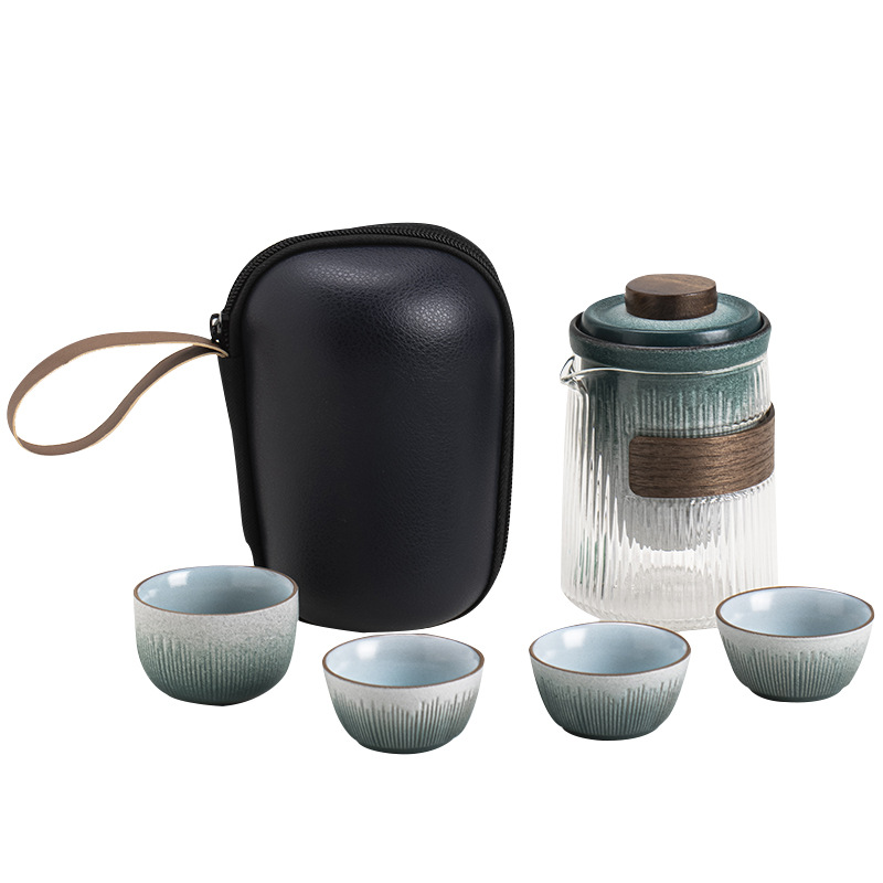 Bộ trà du lịch lưu trữ di động tráng men đá xanh Bộ đồ nhỏ Cốc pha trà thủy tinh dễ mang theo ngoài trời