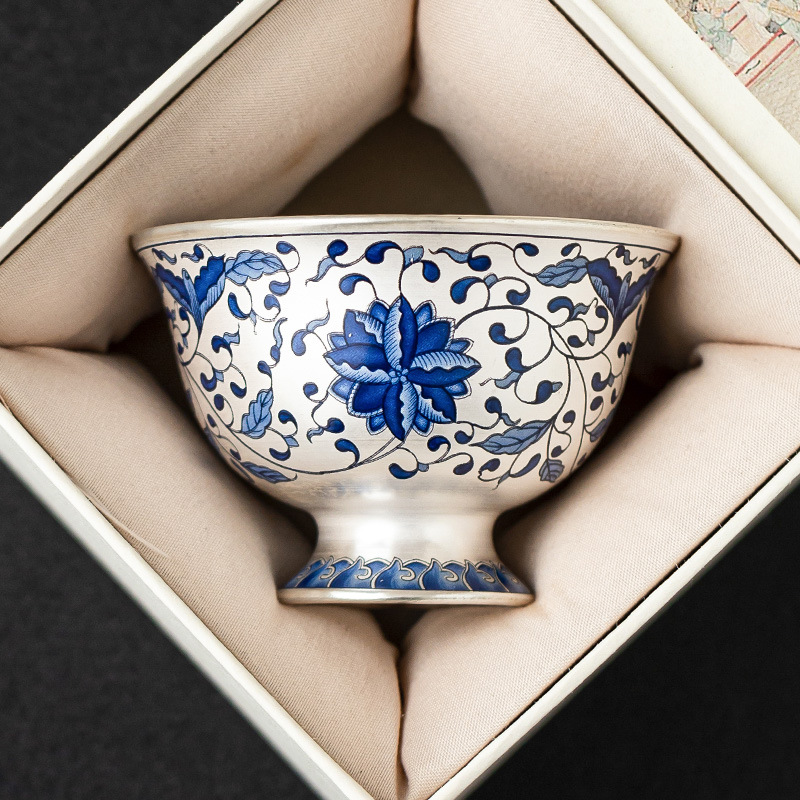 Cốc chủ nhân mạ bạc 999 cốc sen cuộn xoắn cao cấp bộ trà kungfu cốc trà gia dụng