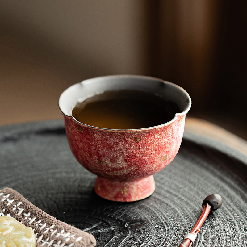 Đá mỏ gốm vẽ miệng hoa cốc cao cốc uống trà thủ công gốm sứ Trung Quốc cốc uống trà cốc trà cá nhân cốc đơn