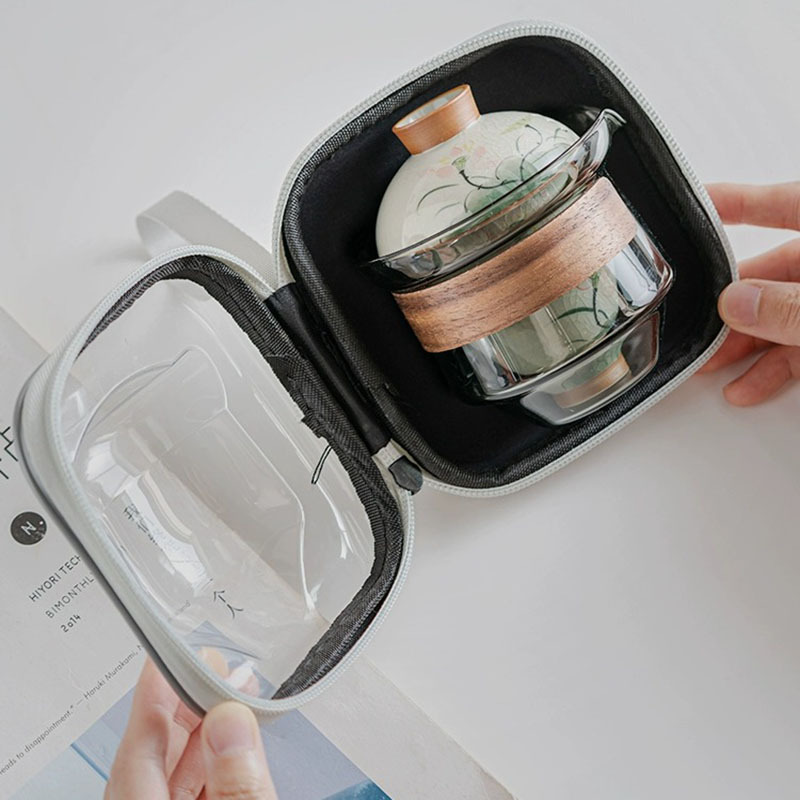 Bộ trà du lịch vẽ tay cốc khách nhanh kinh doanh cá nhân một Bình Ba cốc ngoài trời di động cốc trà Kung Fu bán buôn