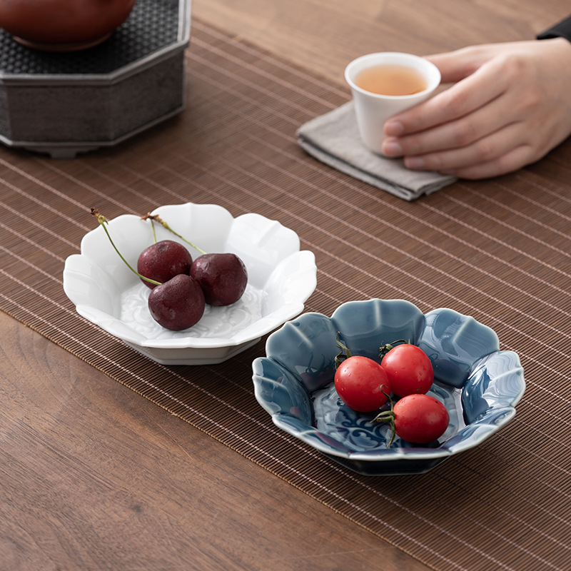Đĩa giải khát hoa sen, Đĩa hoa quả phù điêu kiểu Trung Quốc cỡ nhỏ, đĩa bánh ngọt, Đĩa trà, Đĩa hoa quả khô, đĩa ăn vặt