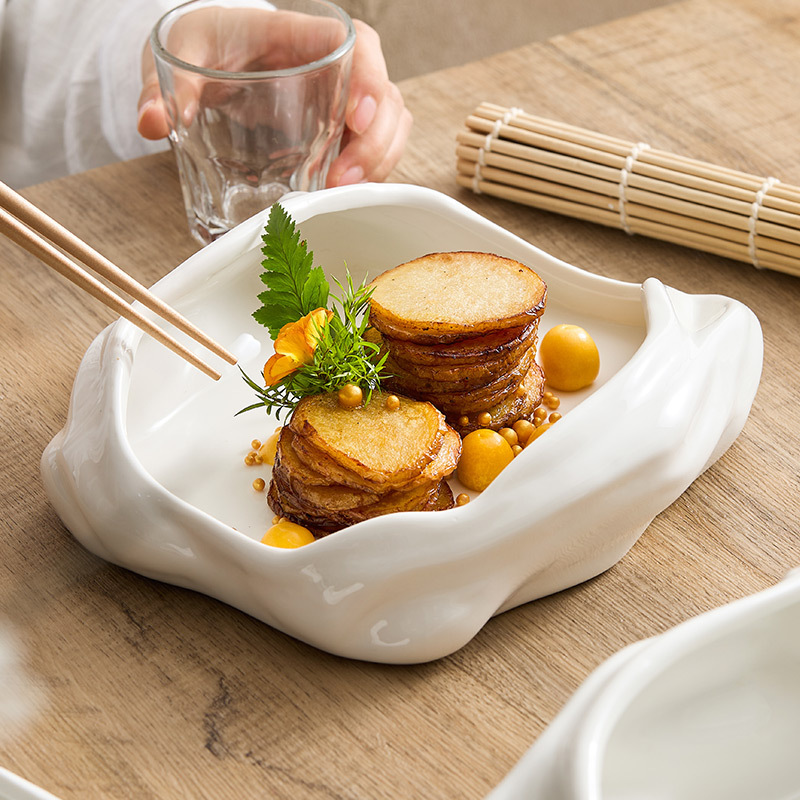 Nghệ thuật mạ không đều nhà hàng khách sạn cao cấp món ăn lạnh đĩa nhà gốm sứ đặc sản đĩa đĩa cao cấp