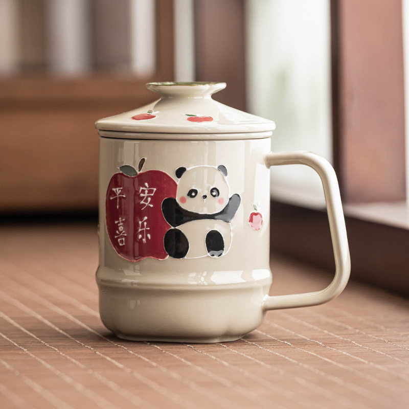 Cốc chạm khắc xếp chồng vẽ tay sáng tạo cốc nước hòa bình và niềm vui cốc văn phòng cốc nữ giá trị cao cốc pha trà bộ trà