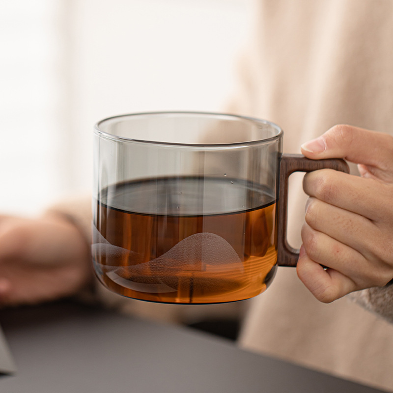 Cốc pha trà núi ngắm cảnh tối giản hiện đại cốc nước thủy tinh borosilicate cốc nước văn phòng gia dụng cốc cốc cốc cốc tách nước trà