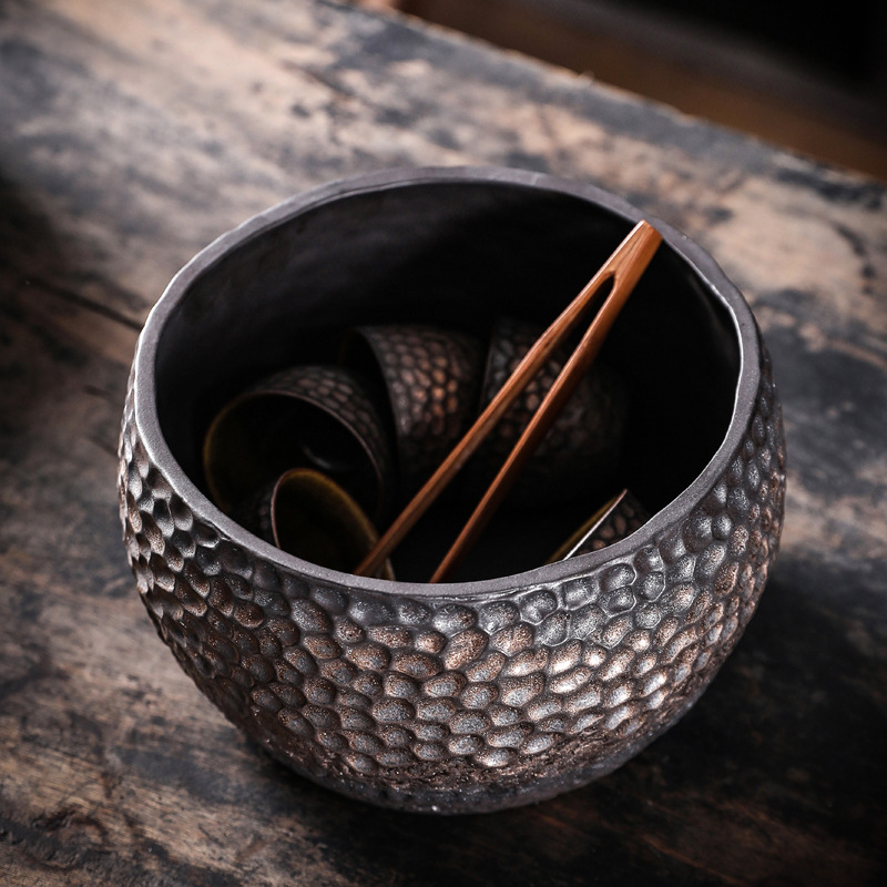 Loại cực lớn phong cách Nhật Bản gốm thô hoa văn búa rửa trà thủ công cổ điển mạ Vàng Cốc rửa nước gốm sứ Thùng xỉ phụ kiện trà đạo