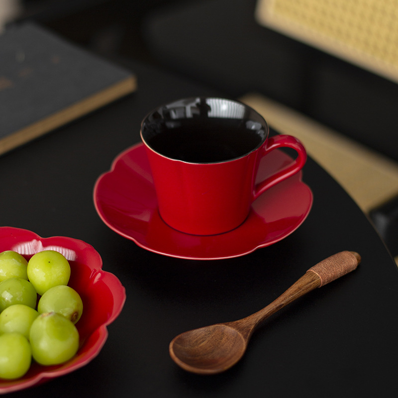 Cốc cà phê gốm sứ đỏ Tử Cấm Thành, cốc một đĩa, cốc nước tinh tế văn phòng, cốc sáng tạo, sang trọng nhẹ nhàng, cao cấp