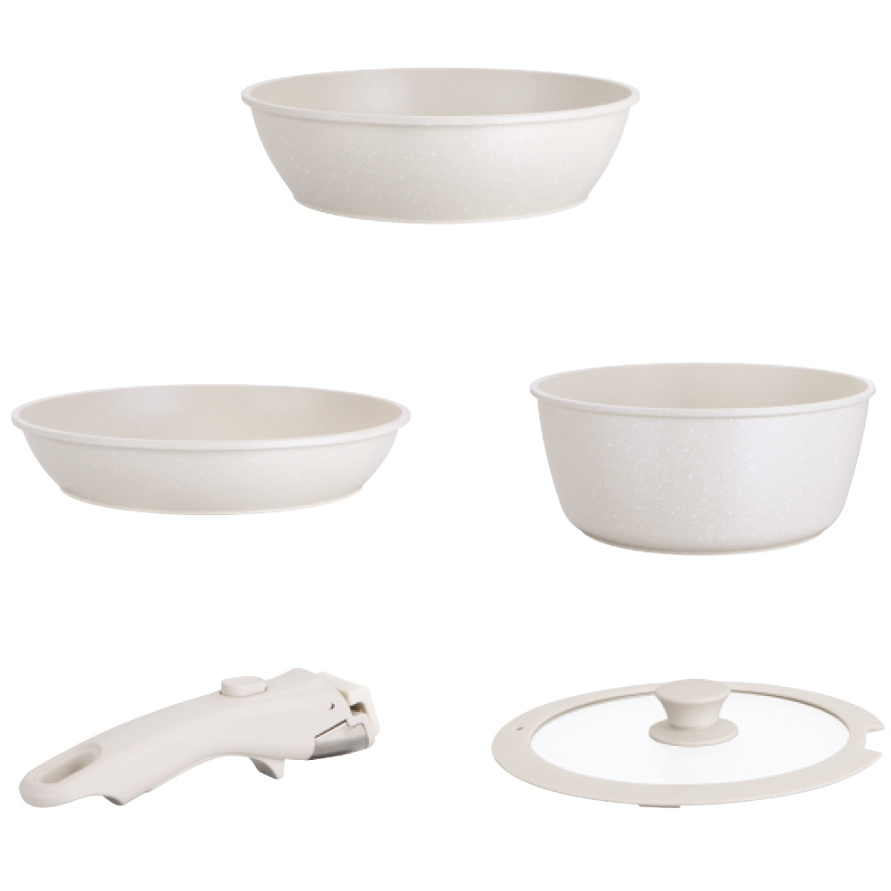 Bộ chảo chống dính phủ ceramic trong và ngoài, tay cầm tháo rời, bán chạy xuyên biên giới RAF, dùng được trên mọi loại bếp