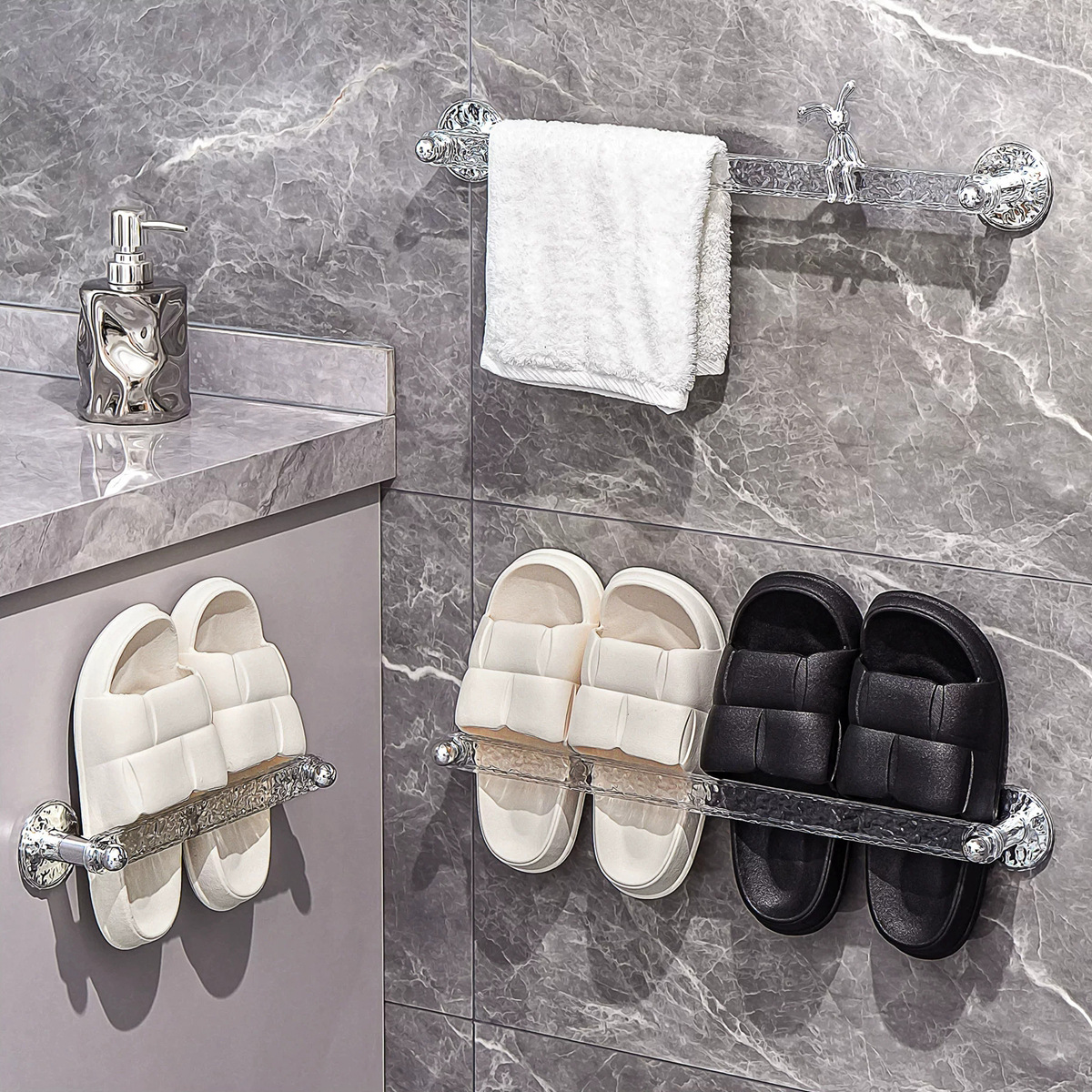 Giá treo dép phòng tắm không đục lỗ treo tường nhà vệ sinh cửa sau giày đựng đồ để ráo nước