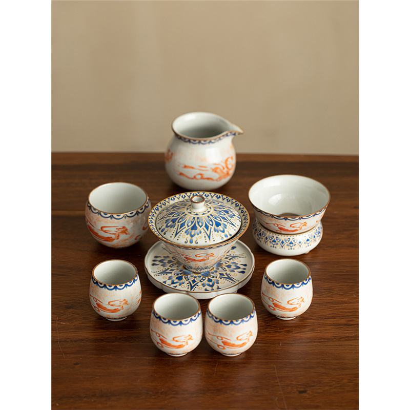 Bộ đồ trà cốc trà Kung Fu dung tích lớn cốc trà Ru Kiln Đôn Hoàng có nắp đậy