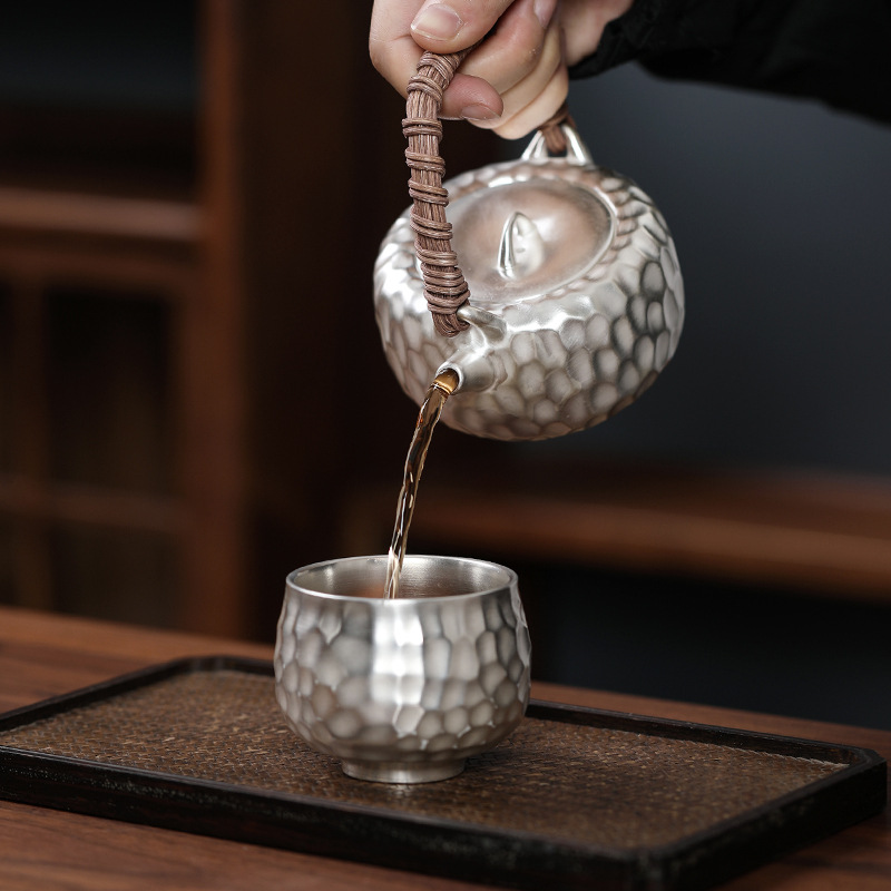 Bộ ấm trà Kung Fu 999 bạc sterling một ấm một cốc gốm hình búa nâng xà văn phòng quà tặng di động du lịch