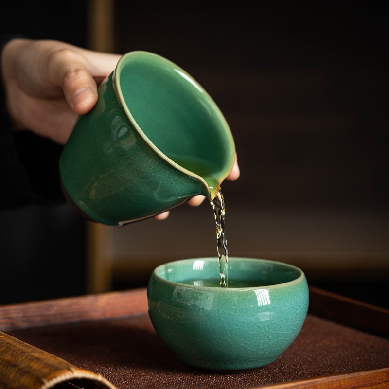 Su Tianpei Sancai Nắp Bát Nước sâu Màu xanh lá cây Bộ ấm trà Bộ lọc thủ công Bộ lọc trà Bộ ấm trà cao cấp Hộp quà