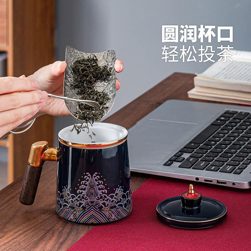 Cốc Mug gốm phong cách Cung điện cốc tách nước trà Cốc pha trà dung tích lớn văn phòng cốc lọc trà có nắp