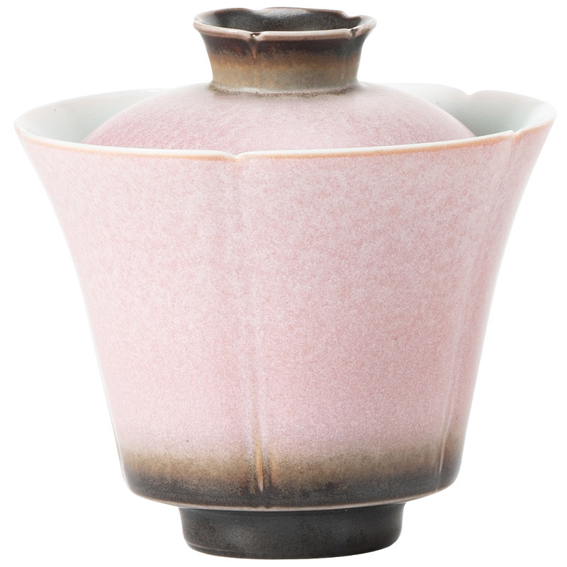 Lò biến cánh hoa bát nắp tam tài cốc trà Bộ trà Kungfu gốm sứ chống bỏng một tay Bát pha trà gia dụng có nắp cao cấp