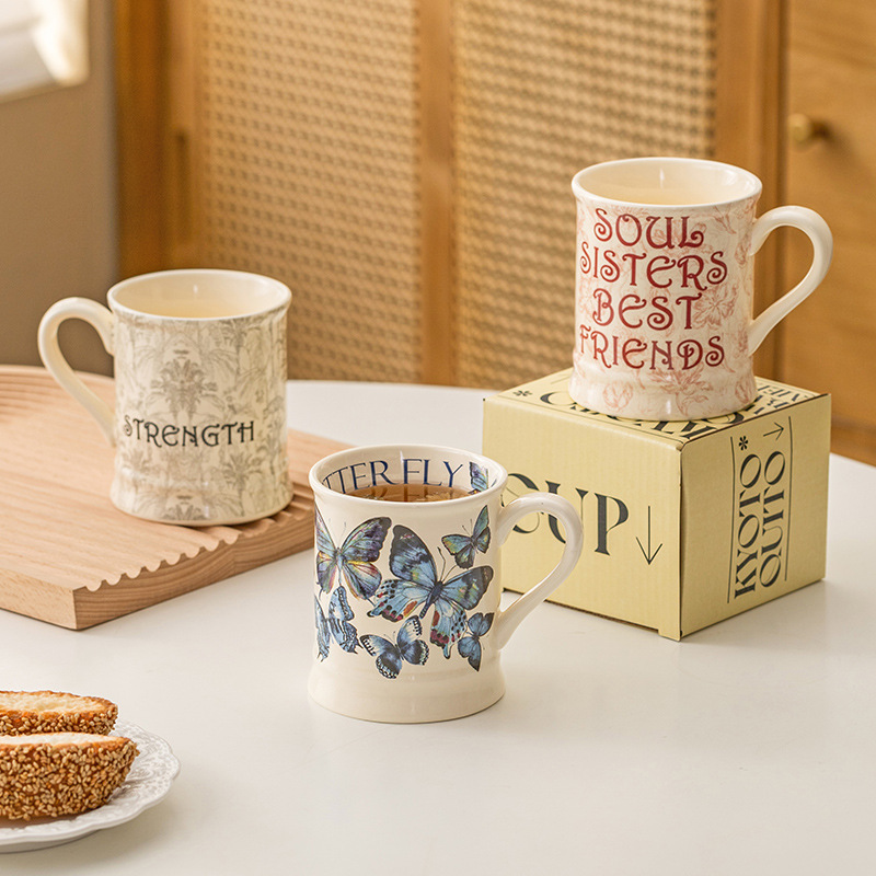 Cốc uống nước cổ điển kiểu Pháp cốc cà phê thích hợp cảm giác cao cấp cốc gốm sứ cốc ăn sáng gia dụng cốc cặp đôi