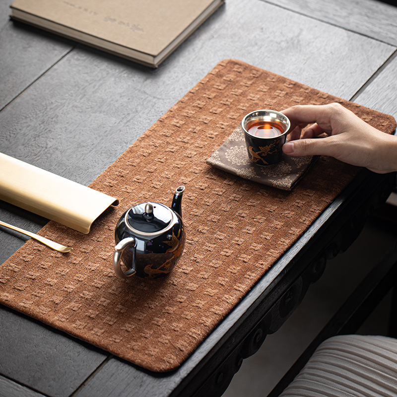 Thảm trà tơ tằm tussah, vật liệu cũ, vải đám mây thơm, thảm bọt khô, thảm trà vải lụa thật, thảm cách nhiệt, cờ bàn trà đạo, chiếu trà gia dụng