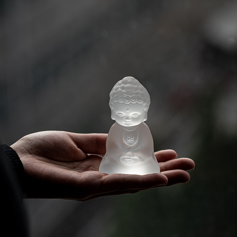 Đồ trang trí thú cưng trà nhà sư nhỏ thủy tinh Thiền Như Lai tượng Phật nhỏ Bộ trà Bộ trà Khay trà phụ kiện trà đạo