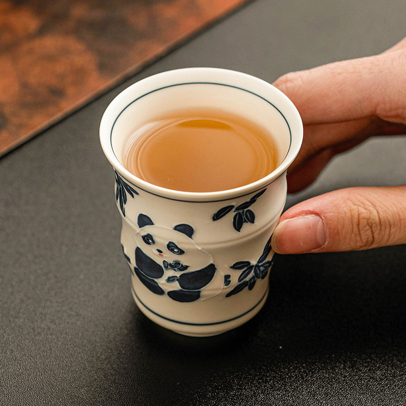 Cốc tre gấu trúc vẽ tay, tách trà, tách trà, tách trà cao cấp, bộ trà kung fu dung tích lớn không nóng tay