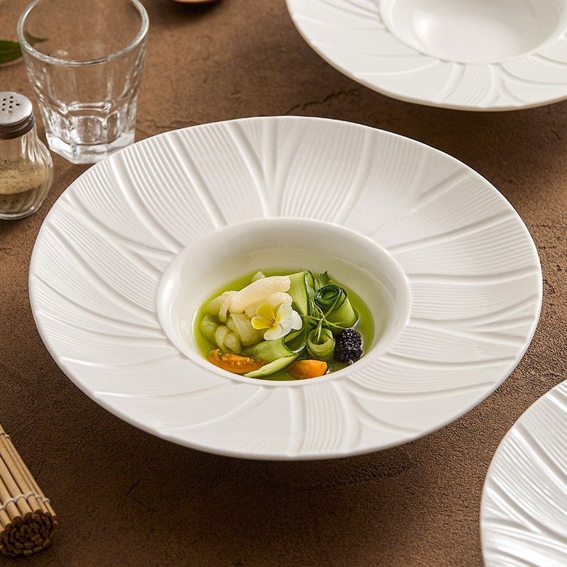 Đĩa sâu gốm sứ Bauhinia, đĩa mũ rơm, bộ đồ ăn, đĩa salad sáng tạo, đĩa ăn cao cấp, đĩa đẹp, đĩa ăn gia dụng