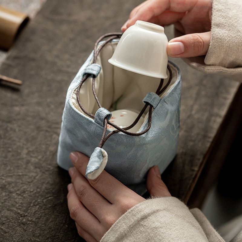 Bộ Trà Túi Vải Xách Tay Bình trà Miệng chùm dày ấm trà cốc chủ nhân Túi lưu trữ cốc trà Jianzhan Túi vải nhỏ