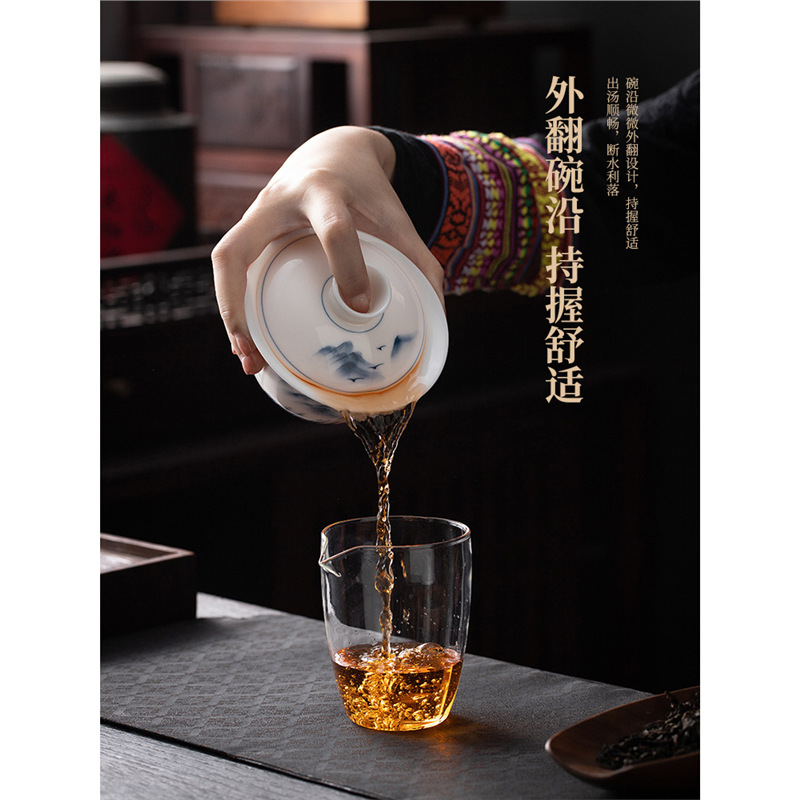 Jingdezhen tinh khiết vẽ tay bằng tay treo bát có nắp cốc trà cốc trà đơn cao cấp gia dụng ba tài năng máy pha trà chống bỏng
