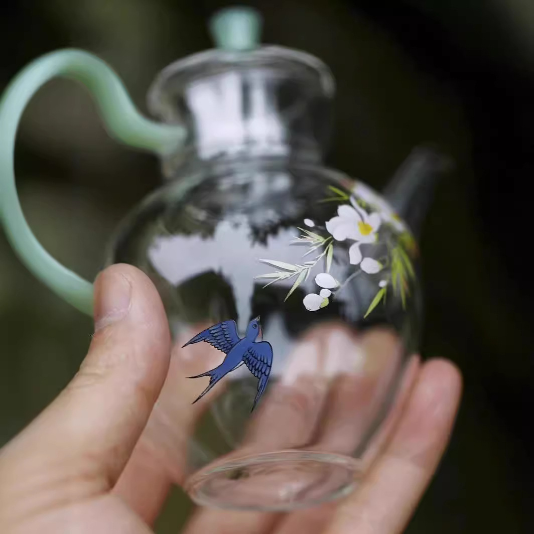 Ấm pha thủy tinh có lọc kiểu Trung Quốc mẫu mới ấm pha lạnh gia dụng ấm Trà Công Phu ấm trà hoa cao cấp sang trọng đơn giản