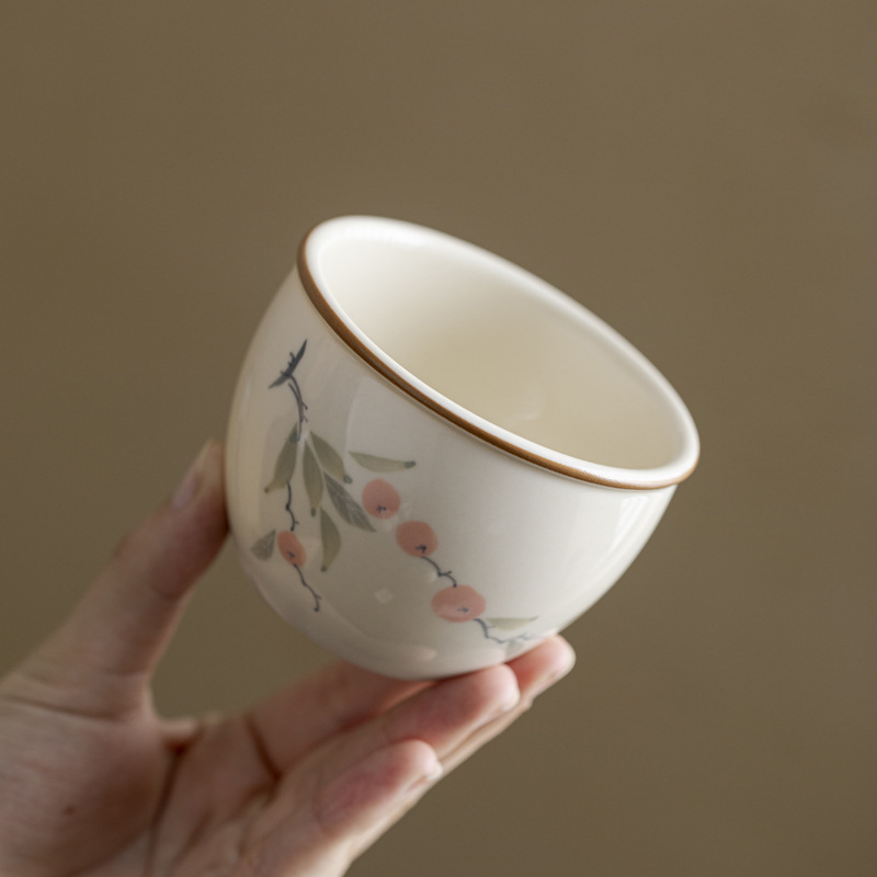 Cốc trà gốm sứ tráng men màu hồng cốc đơn cốc chủ nhân cao cấp dụng cụ trà Kung Fu Trung Quốc mới gia dụng cốc trà gốm sứ