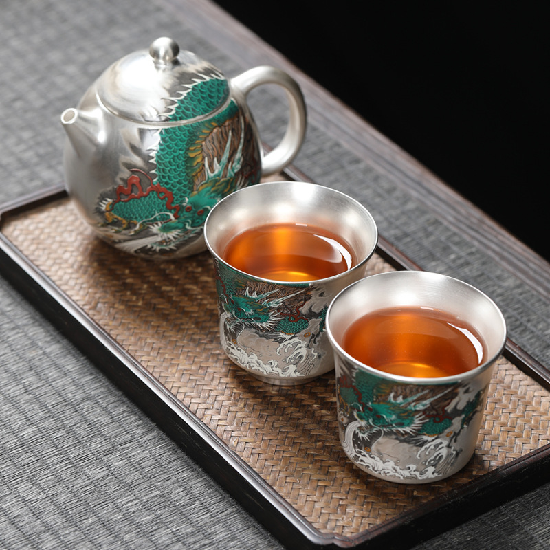 999 sterling bạc một bình hai cốc gốm sứ vàng bạc sai hoa văn bộ trà kungfu du lịch xách tay