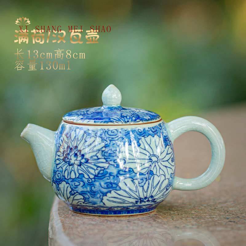Bộ ấm chén trà gốm sứ gia dụng hoa sen đầy đủ, ấm trà Ruyi gốm sứ cũ, ấm trà đơn, phong cách cổ điển Trung Hoa, bán buôn