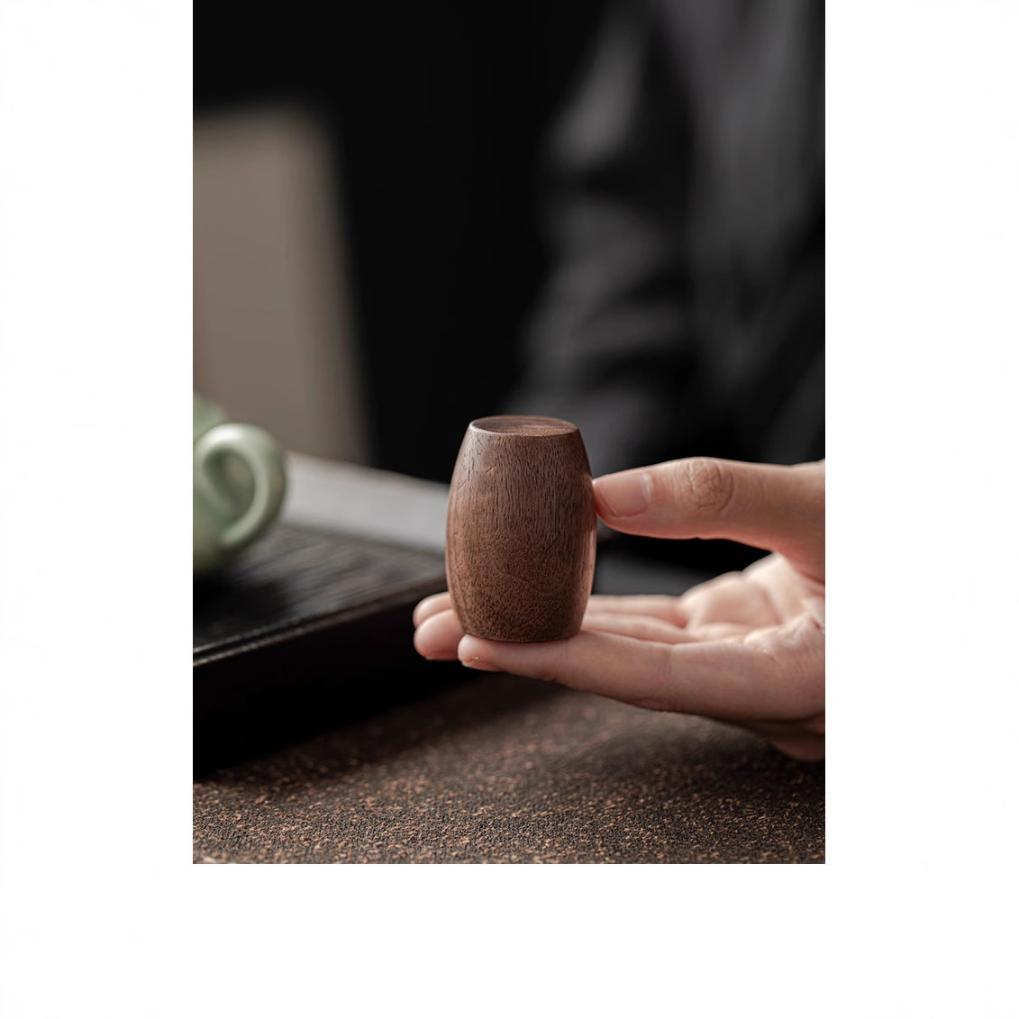 Nắp ấm trà gỗ nguyên khối gỗ óc chó đen có nắp đậy cao cấp kiểu trống cổ điển giá đỡ cốc phụ kiện bộ trà