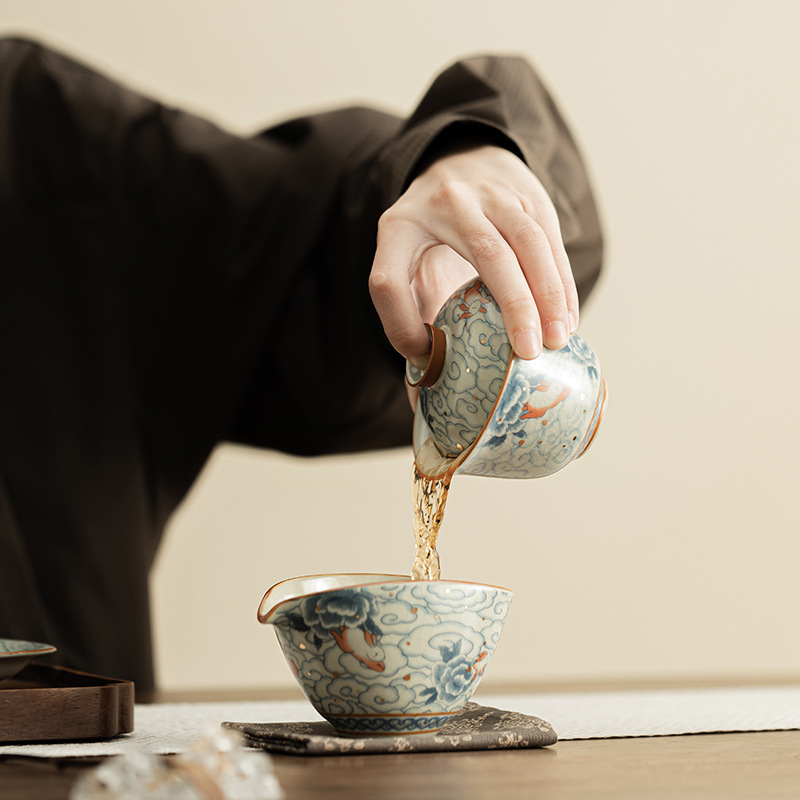 Xiangyun Ruitu Yuanbao Sancai có thể mở ra các lát có thể nuôi Ru lò để pha trà bát bộ trà gia dụng không nóng tay có nắp