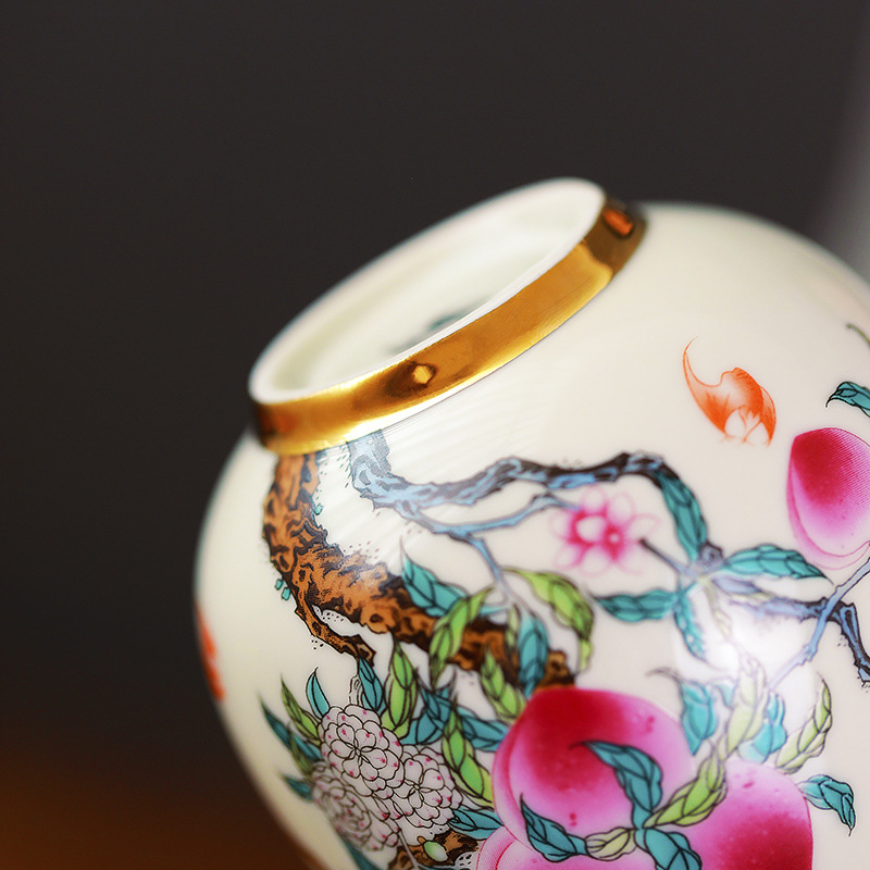 Cốc thiền trong gốm sứ Cửu đào hoa sen lựu anh túc long trứng gia đình quốc triều pha trà chủ cốc