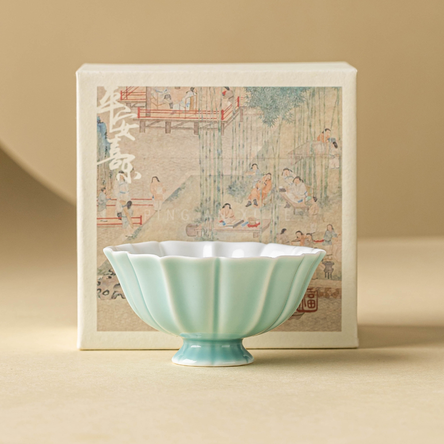 Cốc cánh hoa sen chân cao cốc chủ nhân gốm sứ xanh xám cốc trà nhỏ chuyên dụng cá nhân bộ trà Kung Fu giá trị cao cốc trà đơn