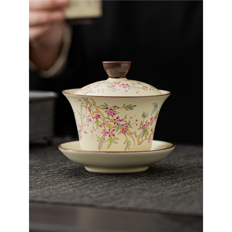 Bát tam tài hoa tử đằng, cốc pha trà cao cấp, bộ trà kungfu, bát trà gốm sứ, một chiếc văn phòng gia dụng không bị nóng