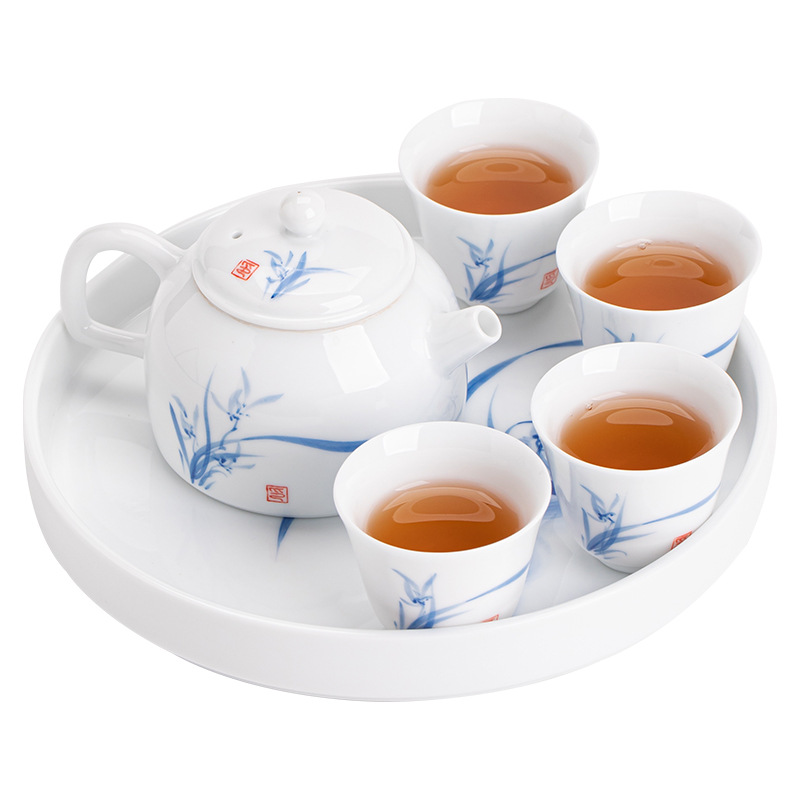 Ấm trà sứ trắng Đức Hoa vẽ tay, dụng cụ pha trà lọc gia dụng, cốc trà đơn, khay pha khô, bộ trà Kung Fu nhỏ