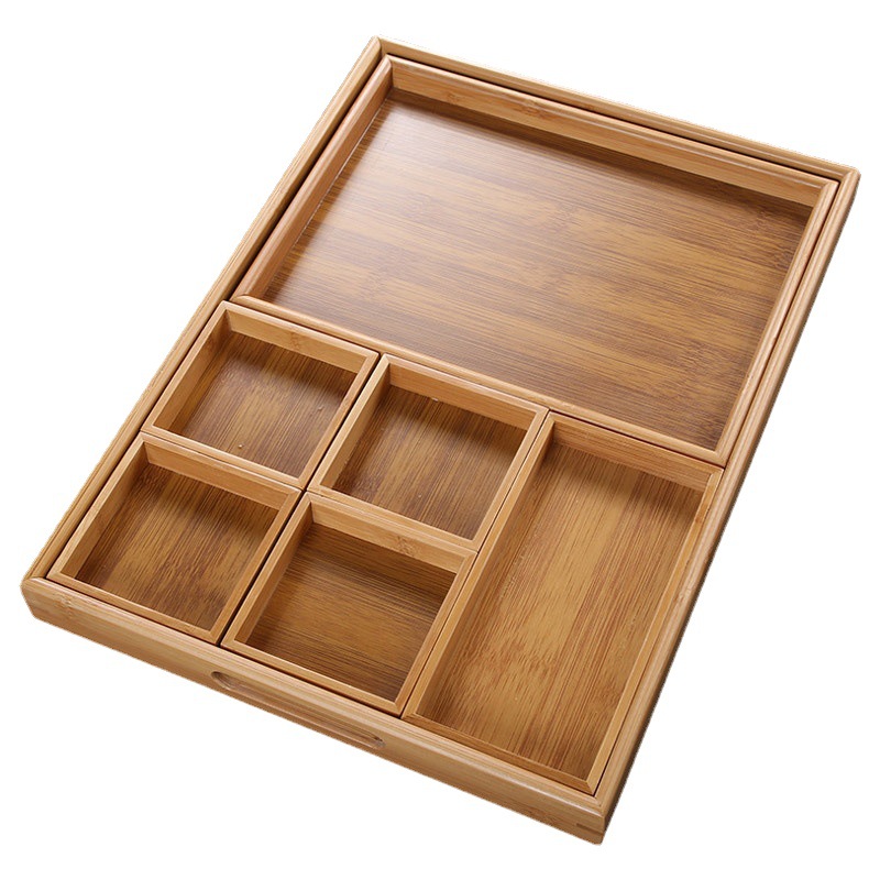 Khay giải khát bếp lò, khay đựng đồ ăn vặt nhiều ngăn bằng tre, khay đựng hạt dưa, khay đựng hạt, Khay trà phục vụ phòng khách gia dụng