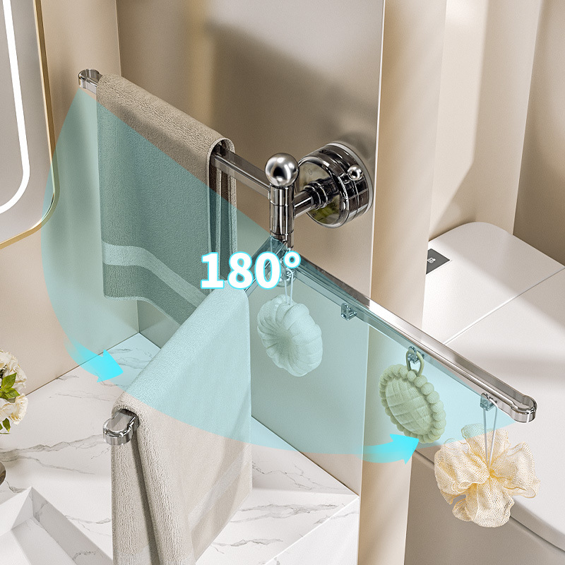 Giá treo khăn cốc hút góc phòng tắm không đục lỗ xoay nhiều thanh đựng khăn tắm giá treo khăn tắm