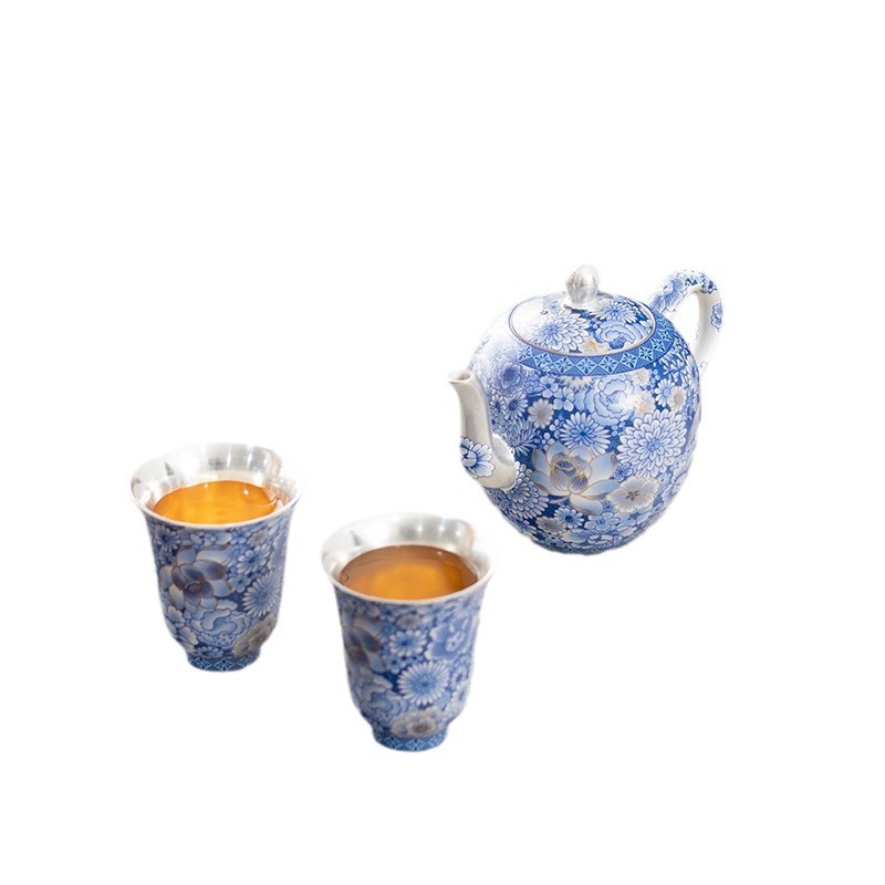 Zhou Hongjie Bộ ấm trà Kung Fu gốm sứ gia dụng Bộ ấm trà cốc trà Bộ ấm trà 999 bạc