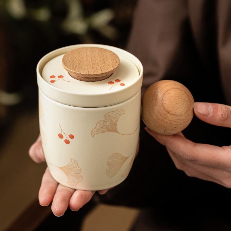 Cốc mug bạch quả màu be có nắp bóng cốc văn phòng cốc tách nước trà gia dụng cốc nước gốm cốc trà đơn