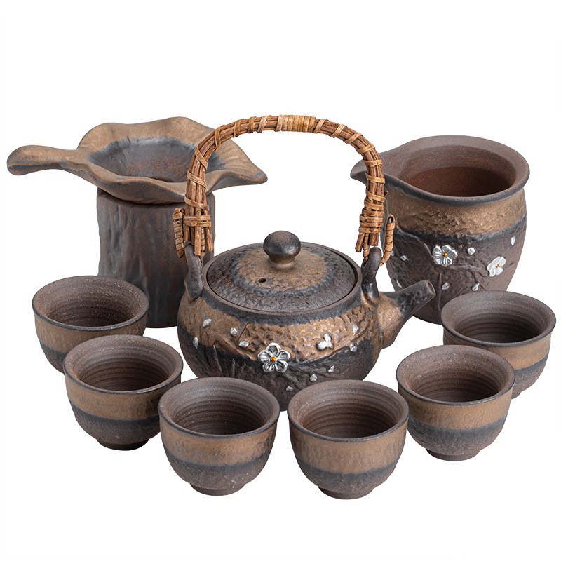 Bộ ấm trà Kung Fu gốm thô cổ điển Nhật Bản, bát có nắp gia dụng, bình xà nâng, bán buôn tách trà văn phòng