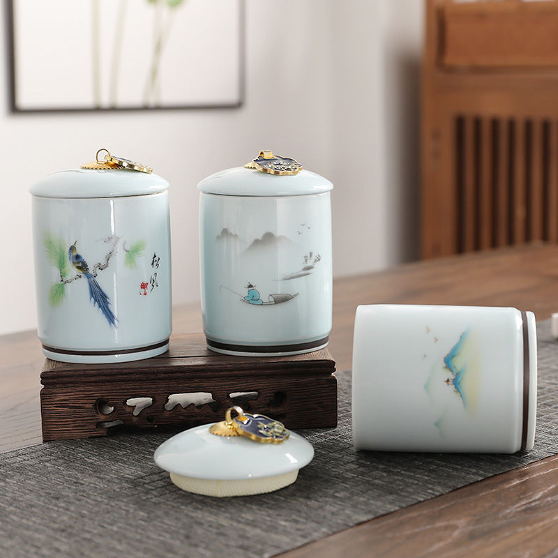 Bình đựng trà gốm sứ bình đựng trà du lịch cầm tay cỡ nhỏ bình đựng trà men ngọc bình pha trà ấm pha trà bộ đồ trà