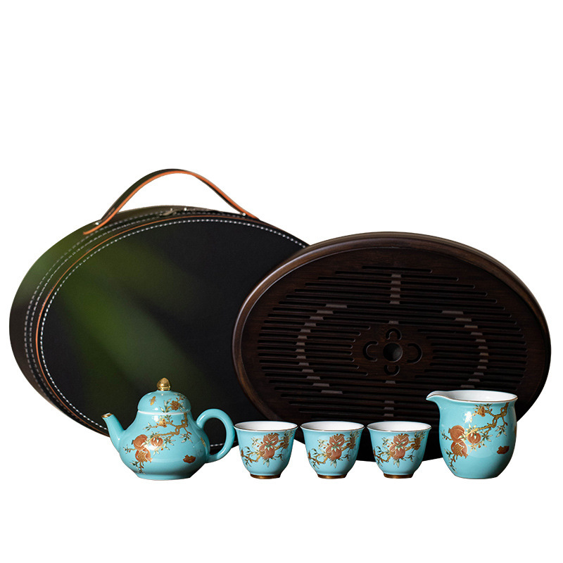 Bộ ấm chén du lịch sứ nhỏ cao cấp phong cách nhẹ nhàng sang trọng màu vàng lựu nhỏ xinh