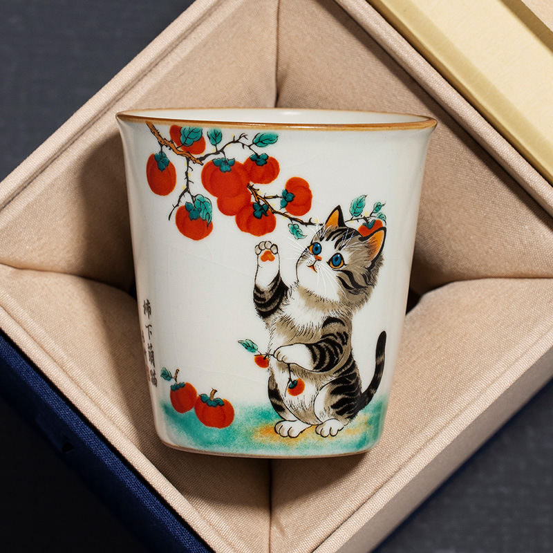 Gốm Ru Lò Nung Hồng Mèo Dễ Thương Tức Thì Cốc Trà Cá Nhân Chủ Cốc Trà Kung Fu Bộ Trà