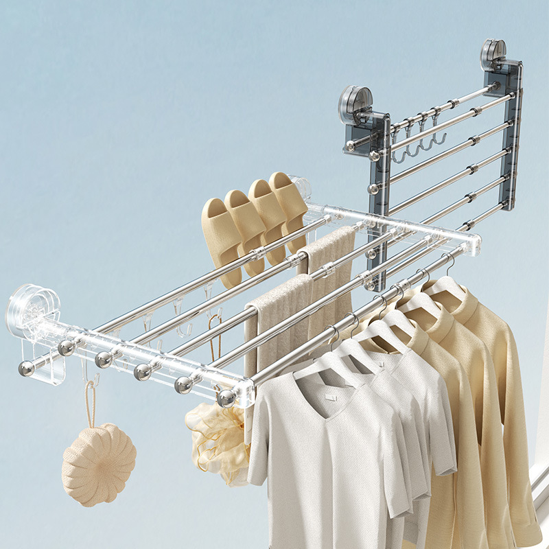 Giá phơi cốc hút có thể gập lại kính thiên văn mở rộng cửa sổ ban công gia dụng nhiều kẹp phơi đồ lót tất phơi đồ thần thánh