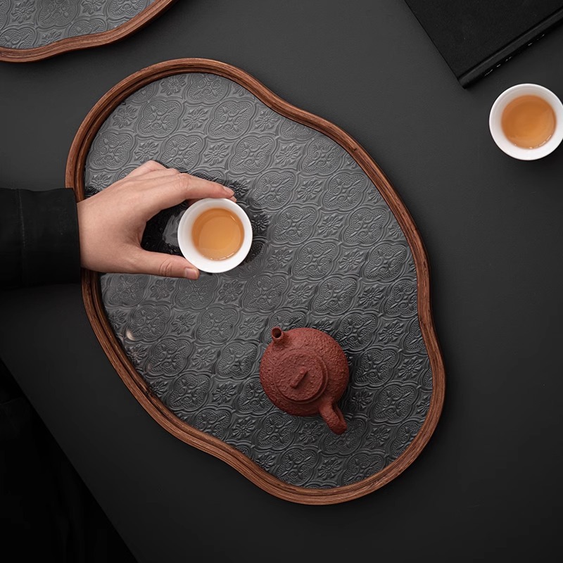 Phòng trà gia dụng, khay đựng đồ, khay đựng đồ, khay đựng đồ, Khay trà thủy tinh hoa Thu hải đường kiểu Nhật, khay trái cây, khay trà tre