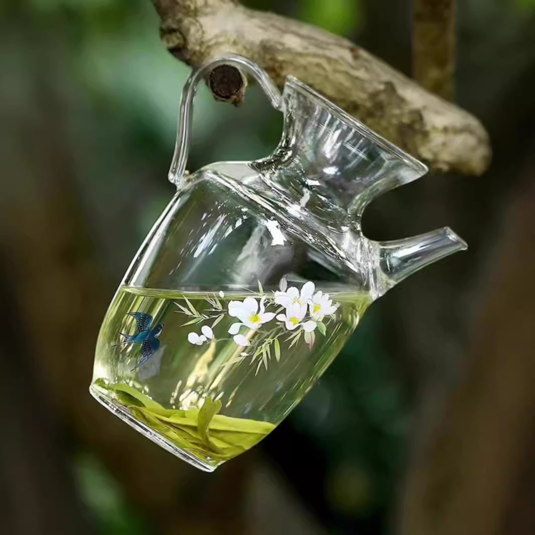 Ấm cầm tay bằng borosilicate ấm pha trà lạnh có lọc kiểu Trung Quốc gia dụng ấm pha trà xanh chuyên dụng thủy tinh chịu nhiệt dày dặn