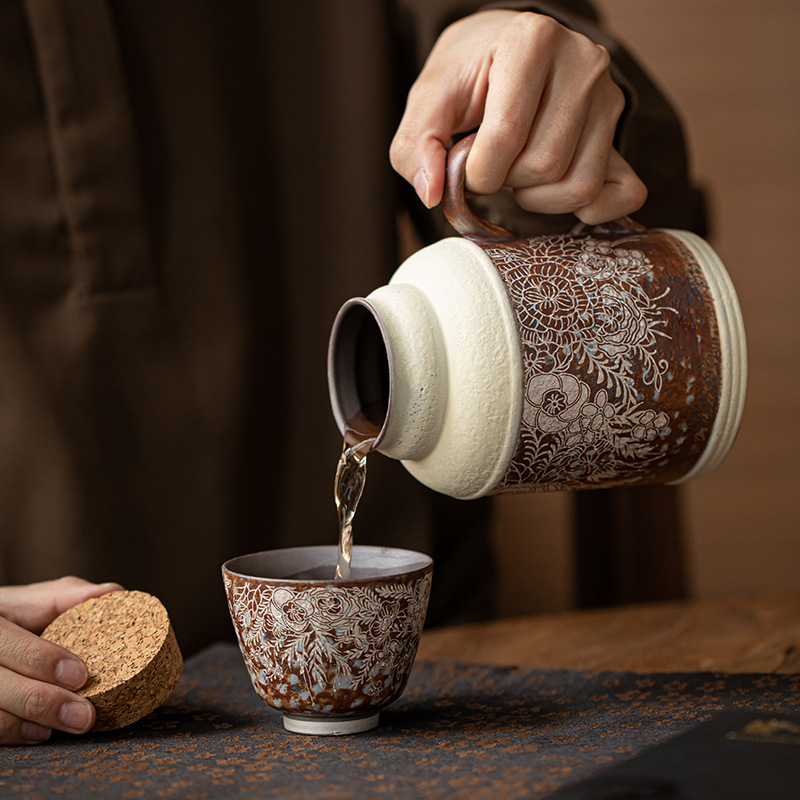 Ấm áp nhỏ bằng đất đá cũ, ấm gia truyền, ấm pha trà dung tích lớn, ấm pha trà du lịch ngoài trời trên xe